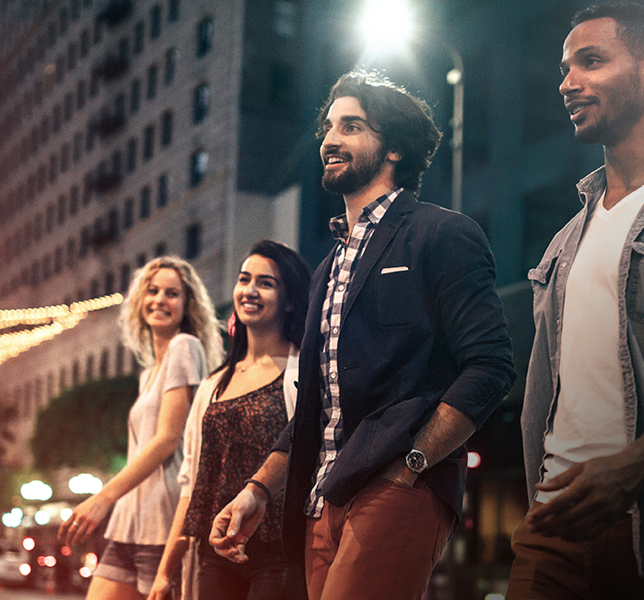 A group of friends walking down Los Angeles streets