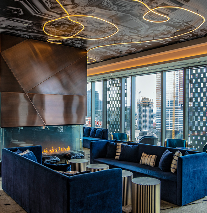 Internal view of a social area with elegant furniture 